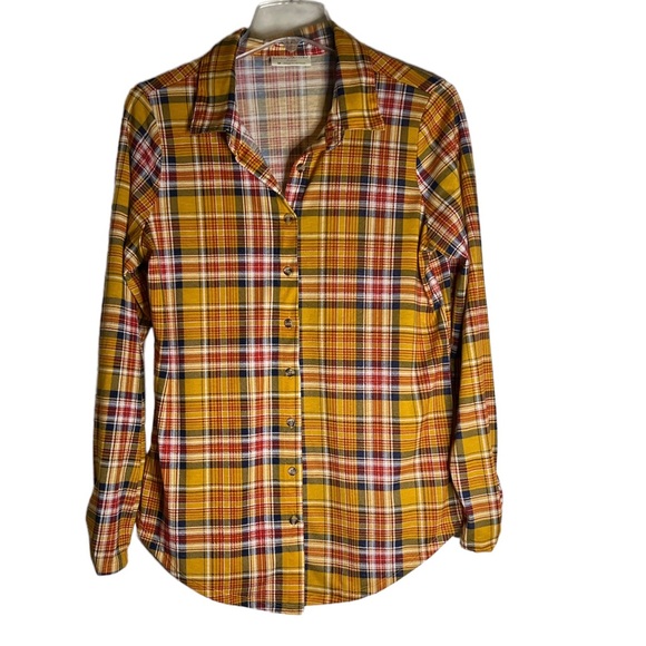 Bobbie Brooks Plaid Button Down Medium Yellow - Picture 1 of 3